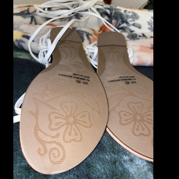 Never worn. Lulus white lace-up flat sandals. - Picture 3 of 8